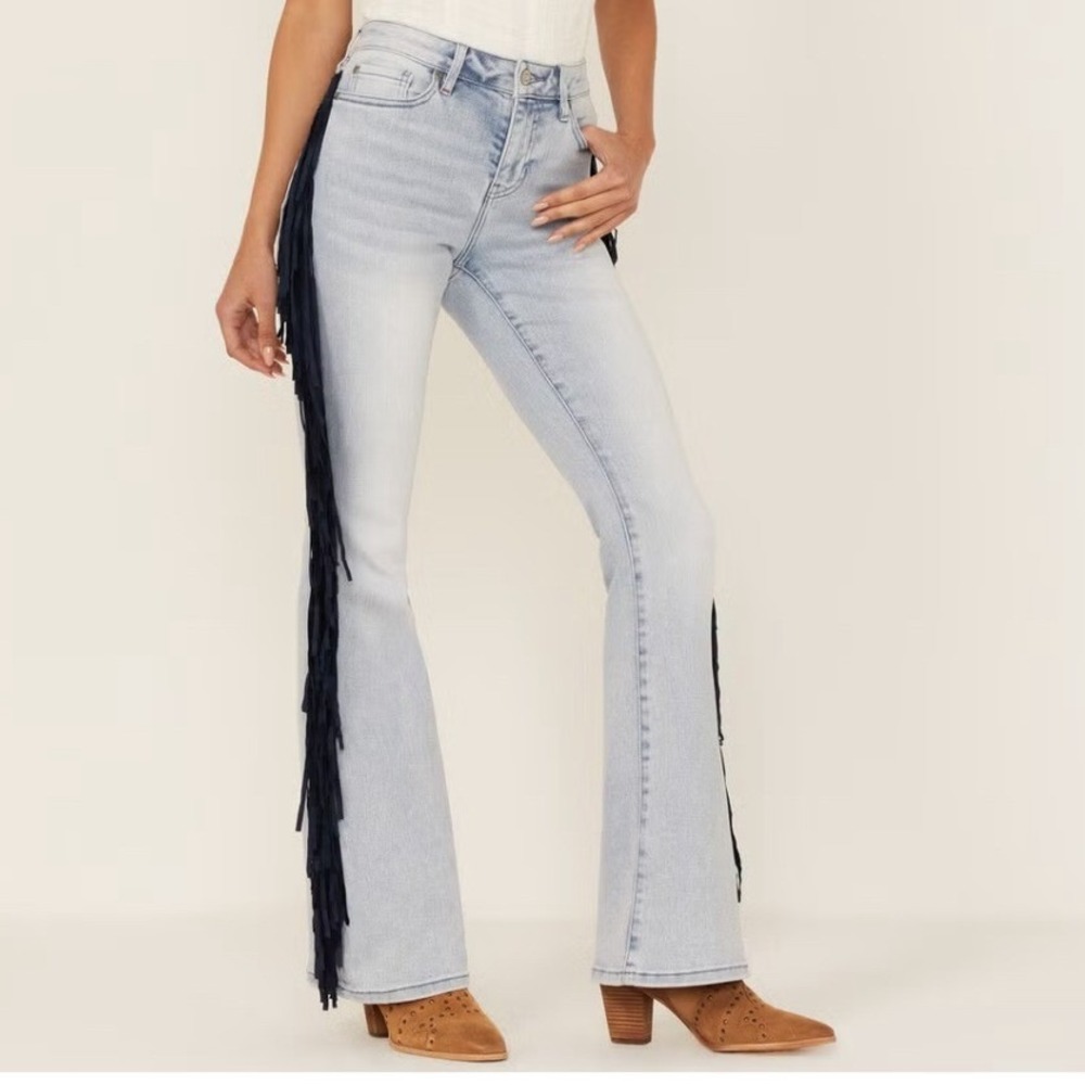 Idyllwind Miranda Lambert Fringe Flare Jeans Light Wash Blue Size 2 x 32L